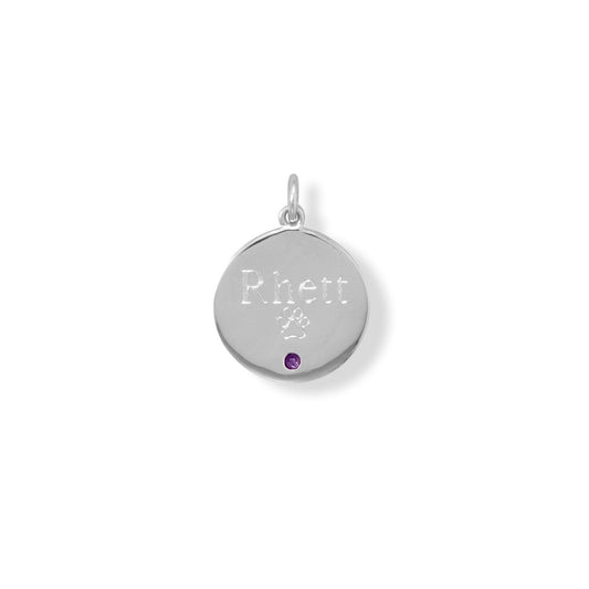 Engravable Rhodium Plated CZ Pendant - February Birthstone freeshipping - Higher Class Elegance