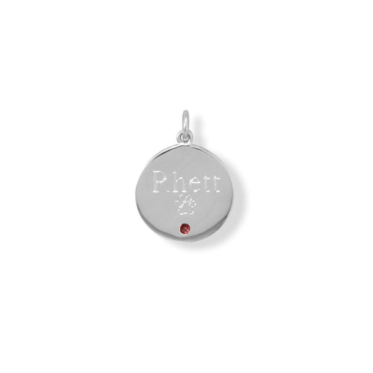Engravable Rhodium Plated CZ Pendant - January Birthstone freeshipping - Higher Class Elegance