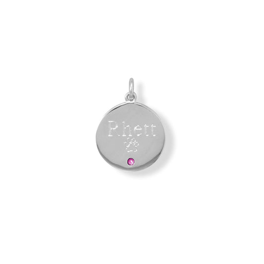 Engravable Rhodium Plated CZ Pendant - July Birthstone freeshipping - Higher Class Elegance