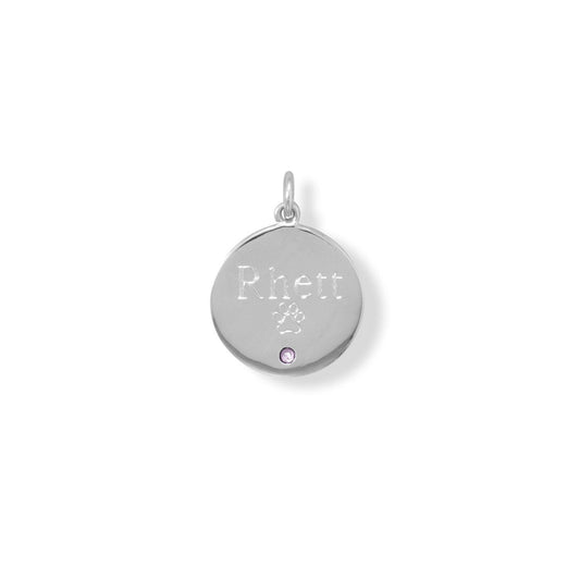 Engravable Rhodium Plated CZ Pendant - June Birthstone freeshipping - Higher Class Elegance