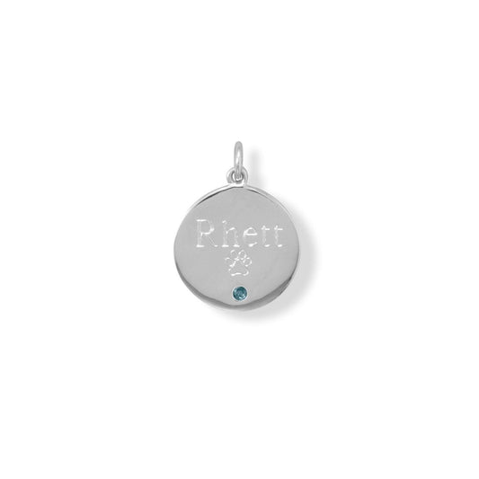 Engravable Rhodium Plated CZ Pendant - March Birthstone freeshipping - Higher Class Elegance