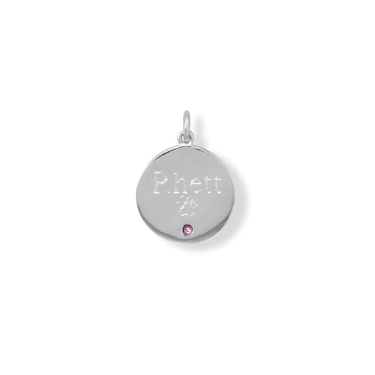 Engravable Rhodium Plated CZ Pendant - October Birthstone freeshipping - Higher Class Elegance