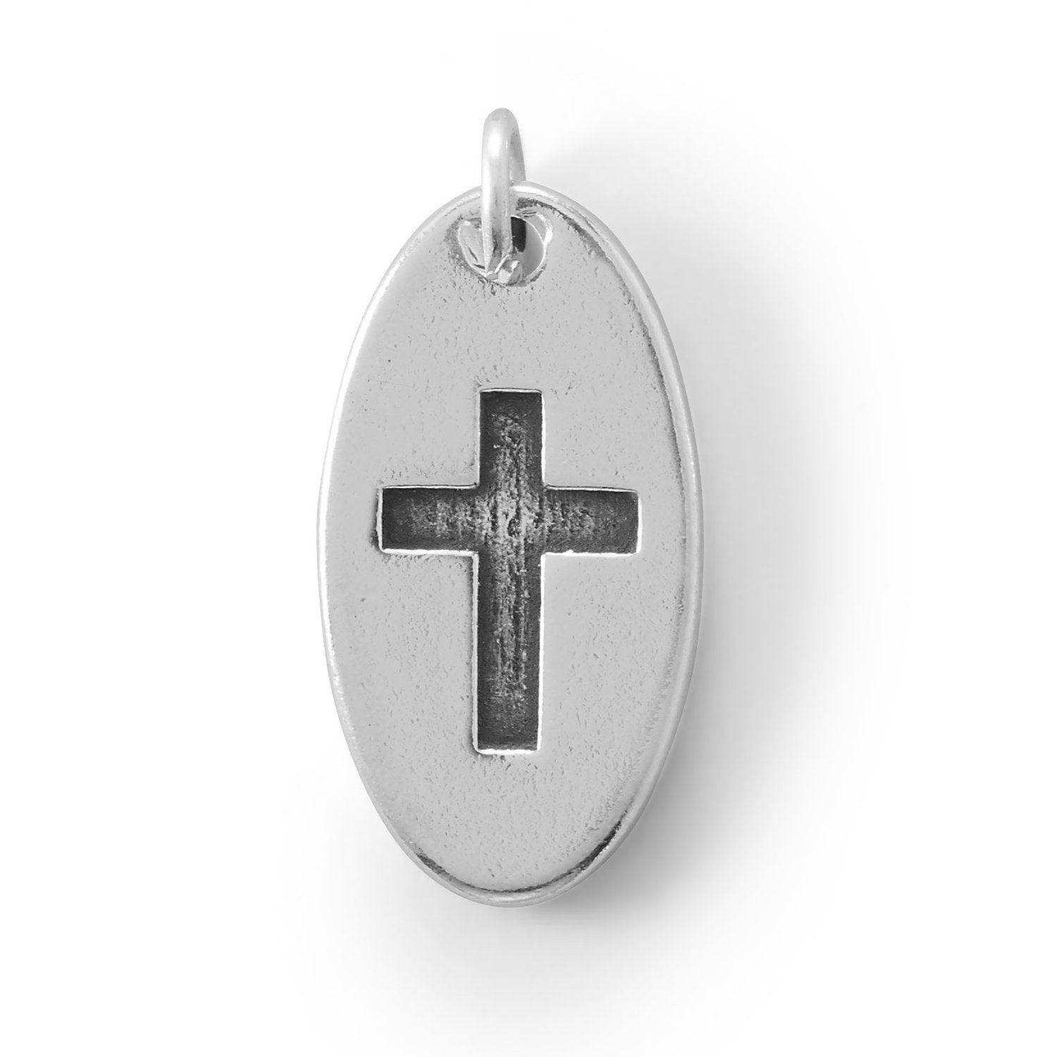 Oval Charm with Oxidized Cross freeshipping - Higher Class Elegance