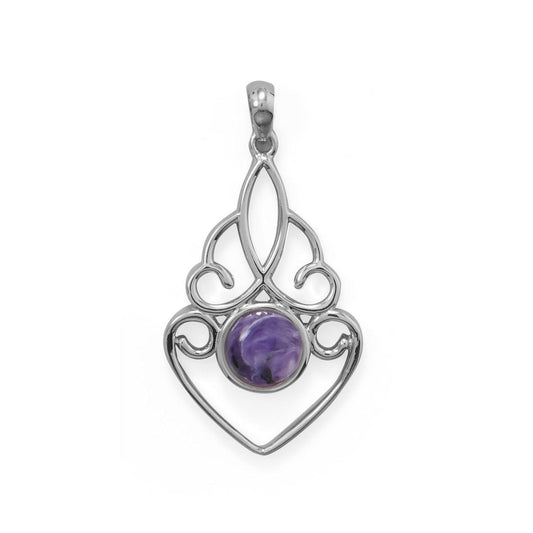 Ornate Cutout Charoite Pendant freeshipping - Higher Class Elegance