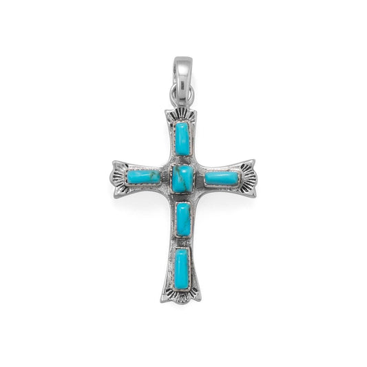 Oxidized Cross with Rectangle Turquoise Pendant freeshipping - Higher Class Elegance