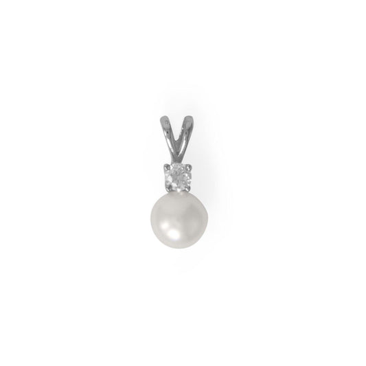 Rhodium Plated CZ and Cultured Freshwater Pearl Slide freeshipping - Higher Class Elegance