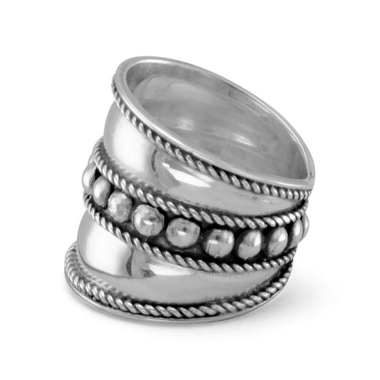 Bali Ring with Flat Beads in the Center and Rope Edge freeshipping - Higher Class Elegance