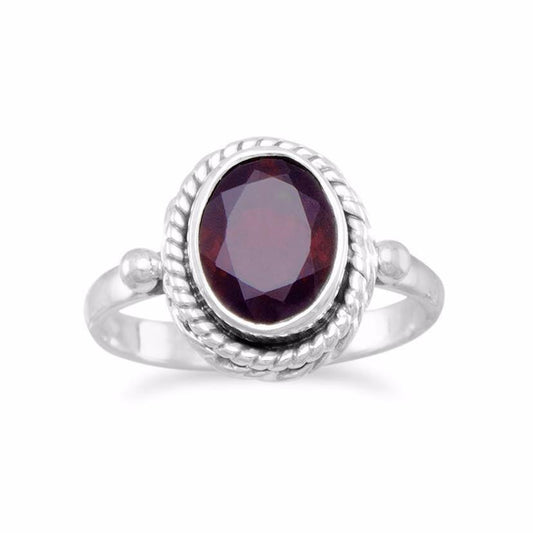 Faceted Garnet Ring with Rope Edge freeshipping - Higher Class Elegance