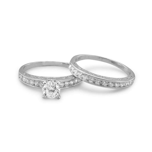 Rhodium Plated Wedding Band Set freeshipping - Higher Class Elegance