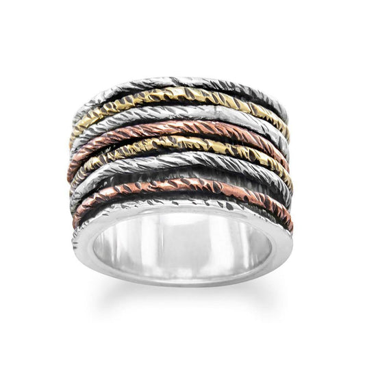 Oxidized Ring with Tri Tone Bands freeshipping - Higher Class Elegance