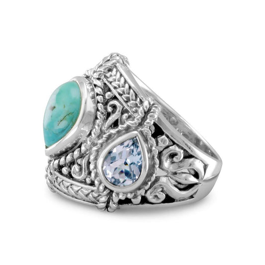 Blue Topaz and Reconstituted Turquoise Ring freeshipping - Higher Class Elegance