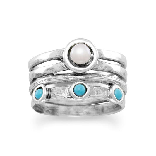 Oxidized Cultured Freshwater Pearl and Reconstituted Turquoise Ring freeshipping - Higher Class Elegance