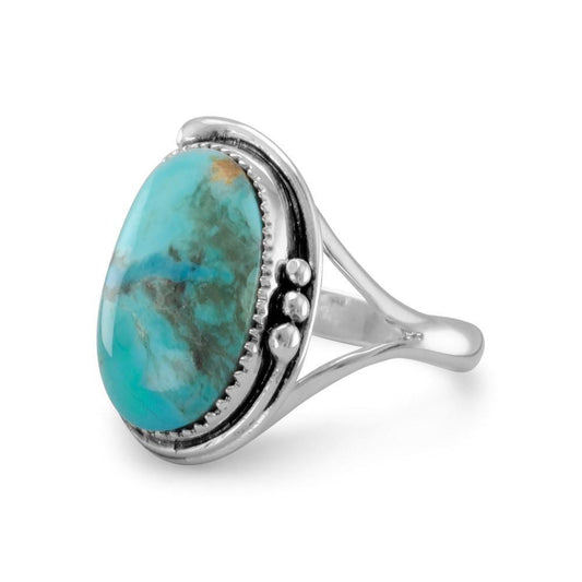 Oval Reconstituted Turquoise Floral Design Ring freeshipping - Higher Class Elegance