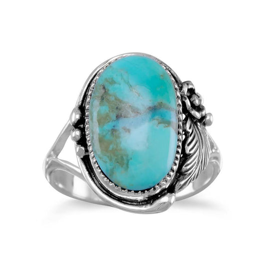 Oval Reconstituted Turquoise Floral Design Ring freeshipping - Higher Class Elegance
