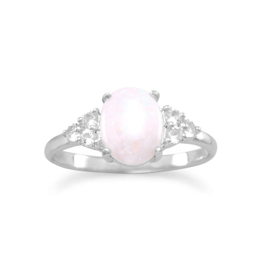 Rhodium Plated Australian Opal and White Topaz Ring freeshipping - Higher Class Elegance