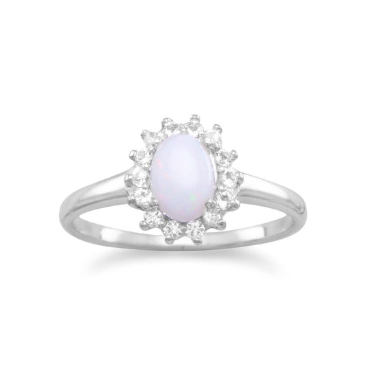 Rhodium Plated White Topaz and Australian Opal Ring freeshipping - Higher Class Elegance