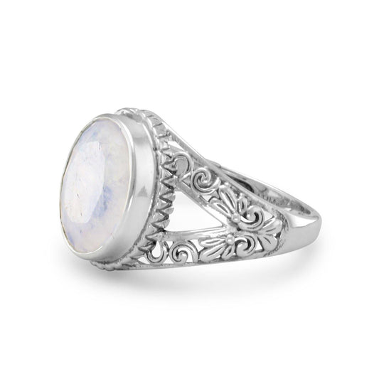 Oxidized Ornate Rainbow Moonstone Ring freeshipping - Higher Class Elegance