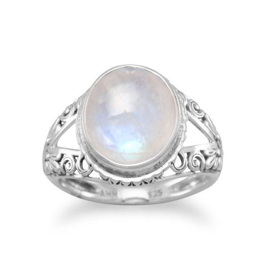 Oxidized Ornate Rainbow Moonstone Ring freeshipping - Higher Class Elegance