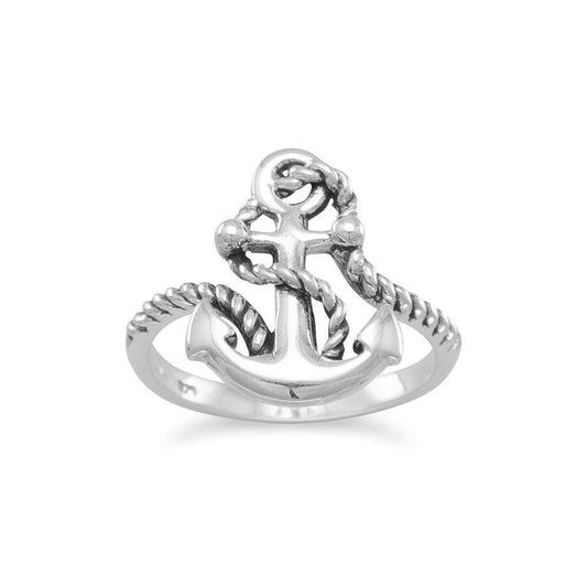 Oxidized Anchor Ring with Rope freeshipping - Higher Class Elegance