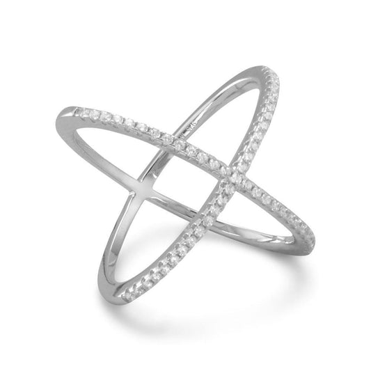 Rhodium Plated Criss Cross 'X' Ring with Signity CZs freeshipping - Higher Class Elegance