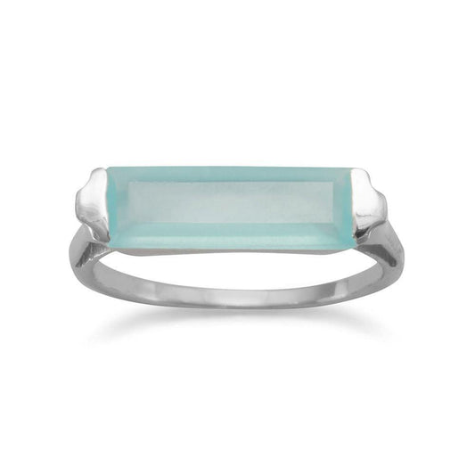 Rhodium Plated Green Chalcedony Bar Ring freeshipping - Higher Class Elegance