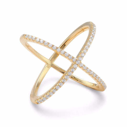 18 Karat Gold Plated Criss Cross 'X' Ring with Signity CZs freeshipping - Higher Class Elegance