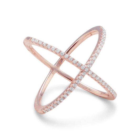 18 Karat Rose Gold Plated Criss Cross 'X' Ring with Signity CZs freeshipping - Higher Class Elegance