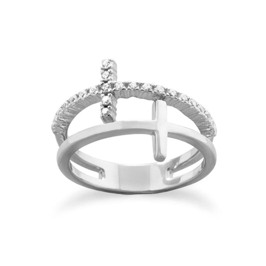 Rhodium Plated Double Cross Ring freeshipping - Higher Class Elegance