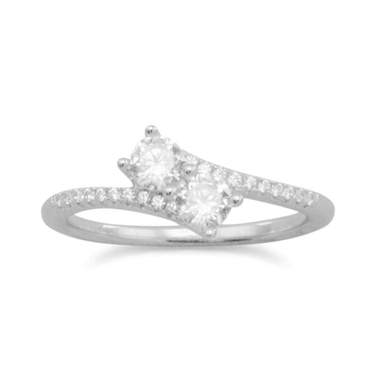 Rhodium Plated Double CZ Ring with CZ Band freeshipping - Higher Class Elegance