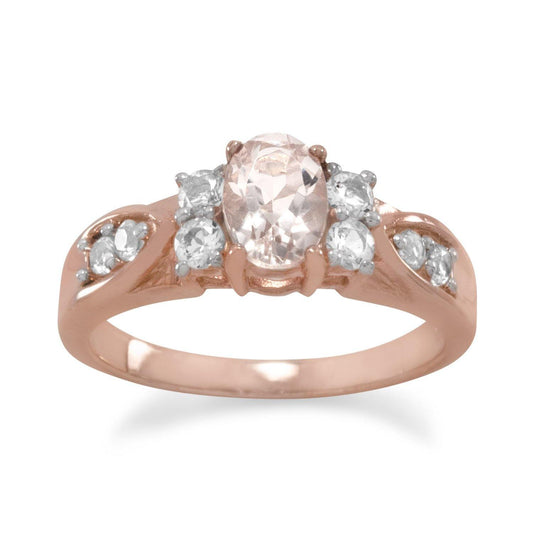 14 Karat Rose Gold Plated Morganite and White Topaz Ring freeshipping - Higher Class Elegance