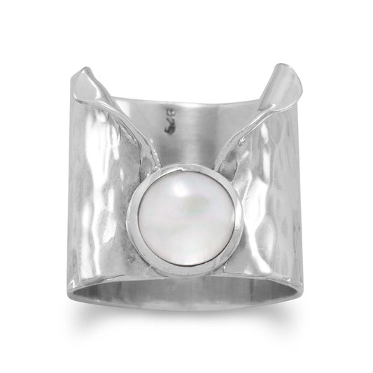 Hammered Mother of Pearl Lapel Design Ring freeshipping - Higher Class Elegance