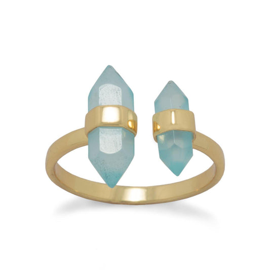 14 Karat Gold Plated Spike Pencil Cut Aqua Chalcedony Split Ring freeshipping - Higher Class Elegance