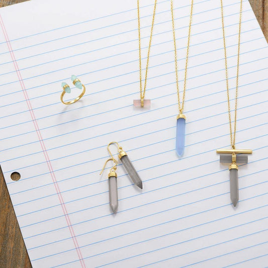14 Karat Gold Plated Pencil Cut Gray Moonstone Drop Necklace freeshipping - Higher Class Elegance