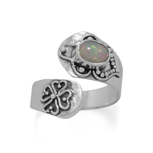 Oxidized Ethiopian Opal Wrap Ring freeshipping - Higher Class Elegance