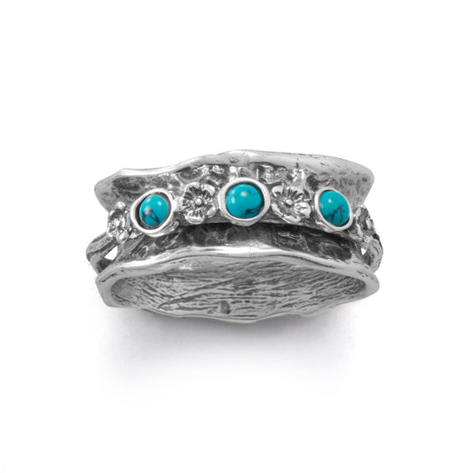 Oxidized Spin Ring with Reconstituted Turquoise Stones freeshipping - Higher Class Elegance