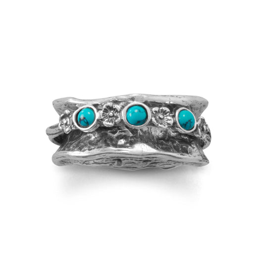 Oxidized Spin Ring with Reconstituted Turquoise Stones freeshipping - Higher Class Elegance