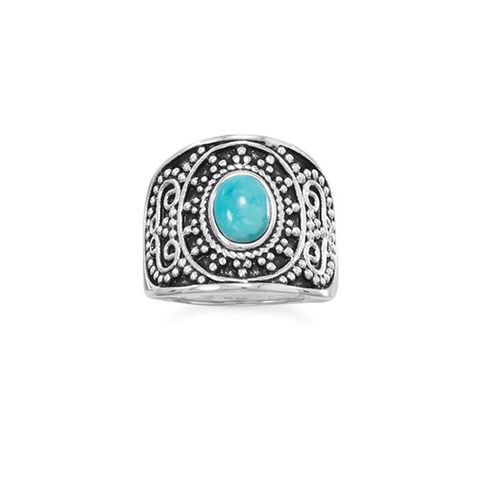Oxidized Beaded Design Reconstituted Turquoise Ring freeshipping - Higher Class Elegance