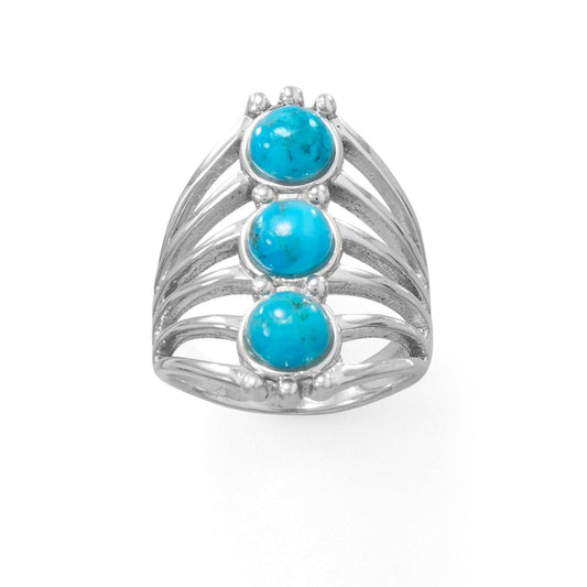 Polished Six Line Reconstituted Turquoise Ring freeshipping - Higher Class Elegance