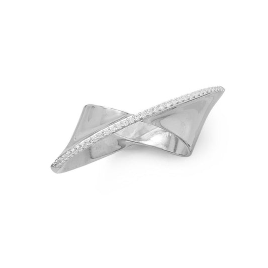 Rhodium Plated Diagonal CZ Ribbon Ring freeshipping - Higher Class Elegance