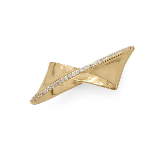 14 Karat Gold Plated Diagonal CZ Ribbon Ring freeshipping - Higher Class Elegance