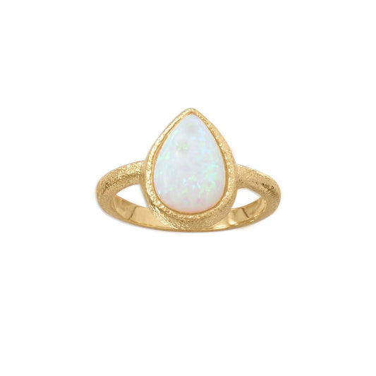 14 Karat Gold Plated Textured Pear Synthetic Opal Ring freeshipping - Higher Class Elegance