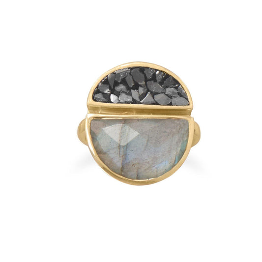 14 Karat Gold Plated Labradorite and Diamond Chips Ring freeshipping - Higher Class Elegance