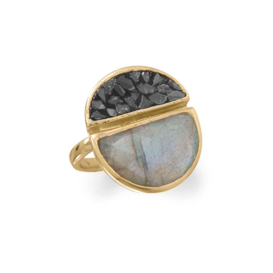 14 Karat Gold Plated Labradorite and Diamond Chips Ring freeshipping - Higher Class Elegance