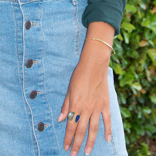 14 Karat Gold Plated Labradorite and Blue Jade Ring freeshipping - Higher Class Elegance