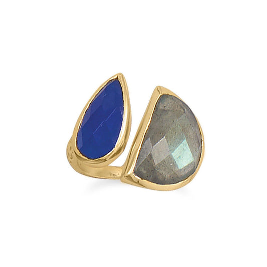 14 Karat Gold Plated Labradorite and Blue Jade Ring freeshipping - Higher Class Elegance