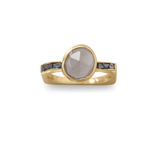 14 Karat Gold Plated Grey Moonstone and Diamond Chips Ring freeshipping - Higher Class Elegance