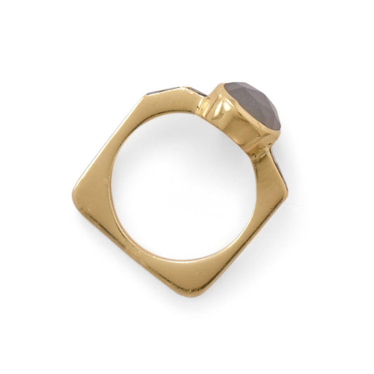14 Karat Gold Plated Grey Moonstone and Diamond Chips Ring freeshipping - Higher Class Elegance