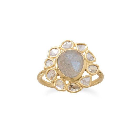 14 Karat Gold Plated Polki Diamond and Labradorite Ring freeshipping - Higher Class Elegance