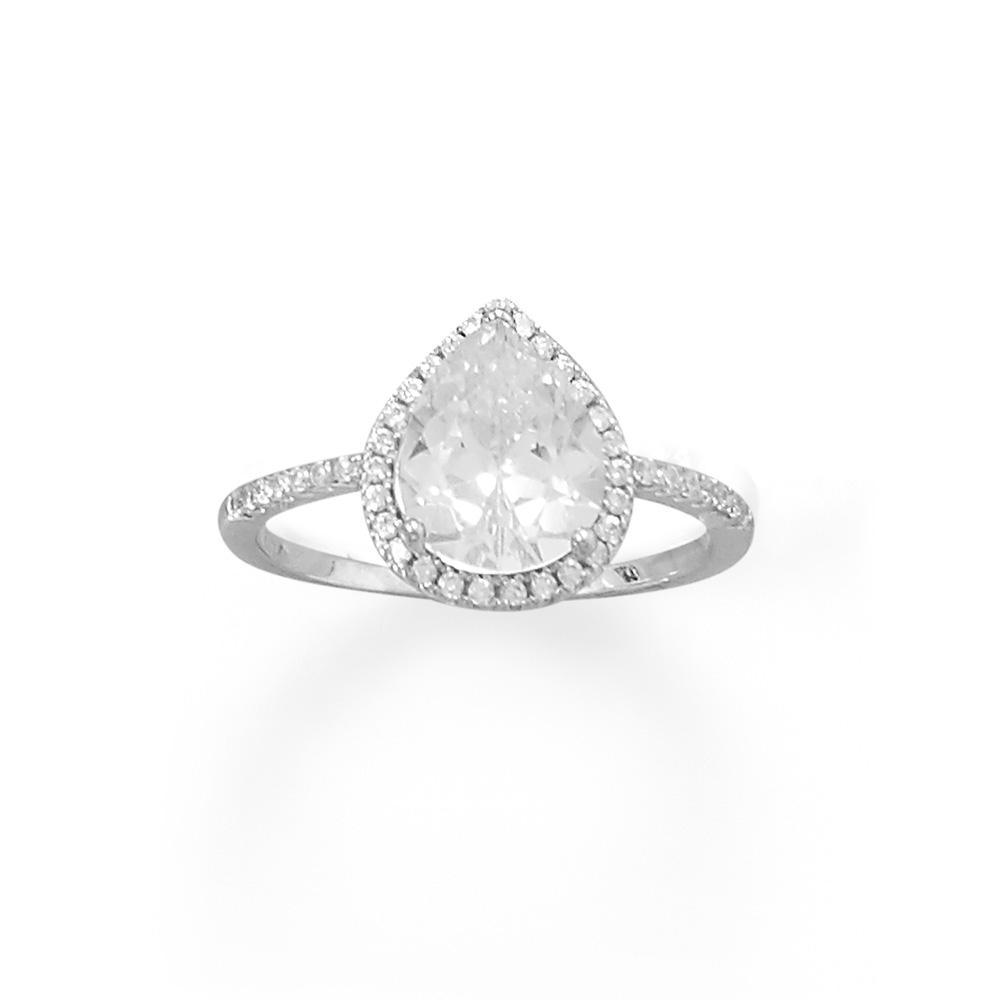 Rhodium Plated Pear CZ Ring with CZ Edge freeshipping - Higher Class Elegance