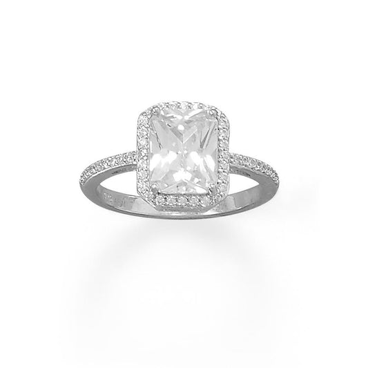 Rhodium Plated Cushion CZ Ring with CZ Edge freeshipping - Higher Class Elegance